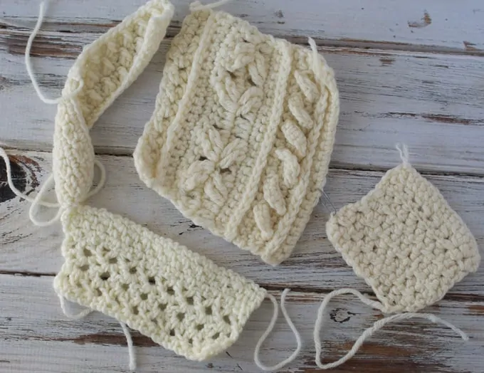 Crochet swatches in ivory color yarn