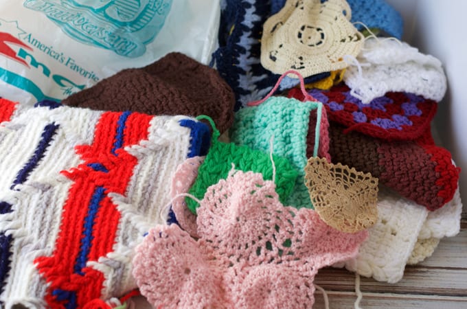 Various crochet samples in multiple colors