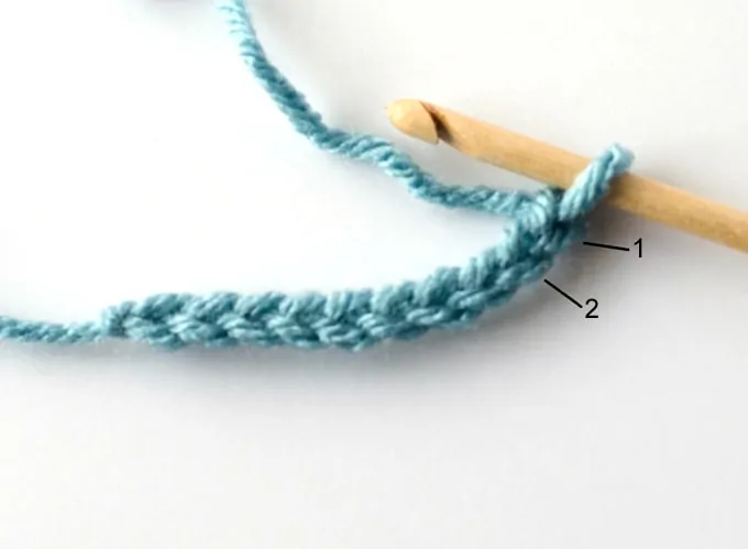 blue single crochet sample with wood hook