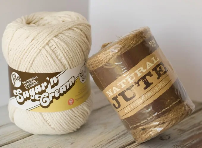 Ivory Cotton yarn and jute string for Mini Crochet Jute Basket