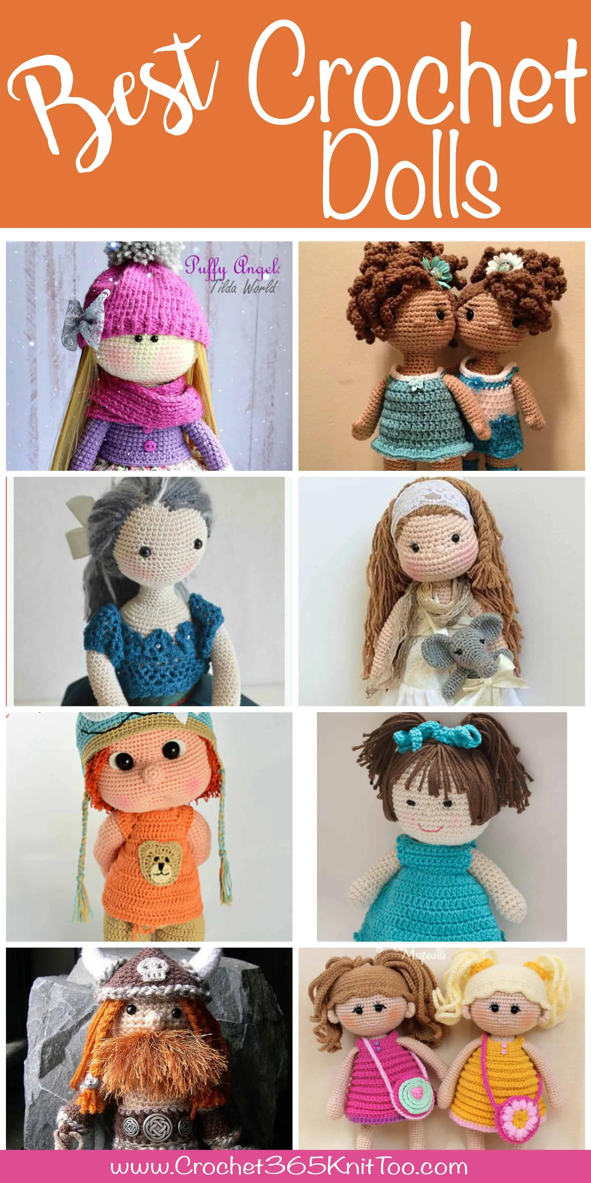 Graphic of several crochet dolls