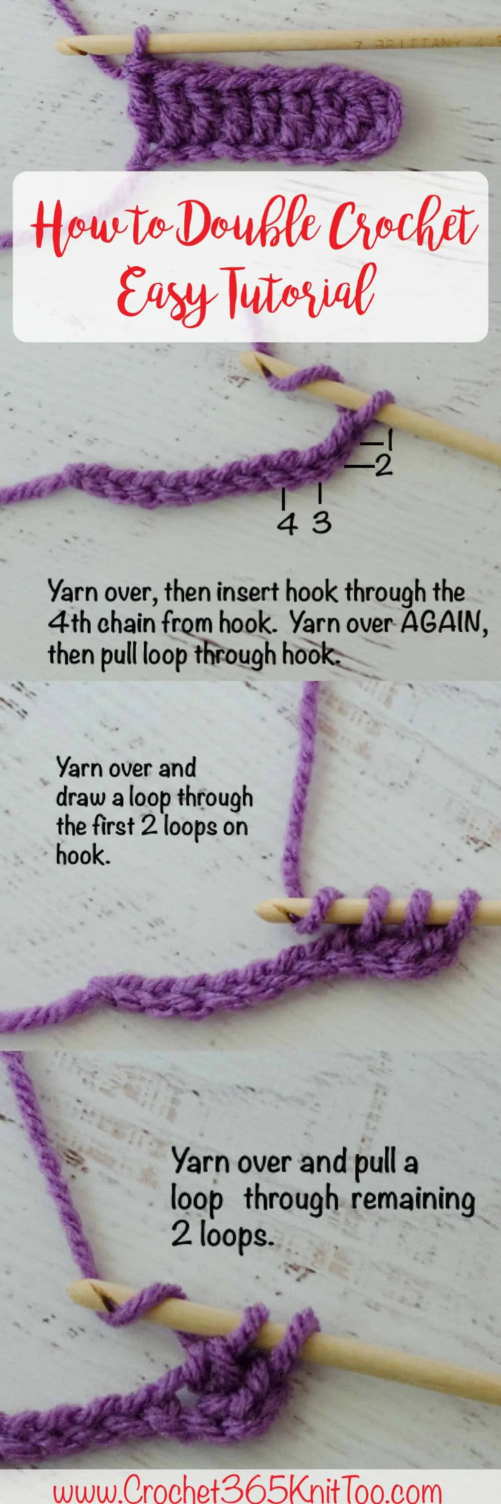 Graphic of how to crochet a double crochet stitch