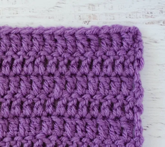 Purple crochet sample of double crochet stitch