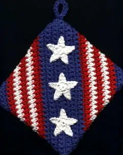 Crochet American Flag Potholder in Red, White and Blue