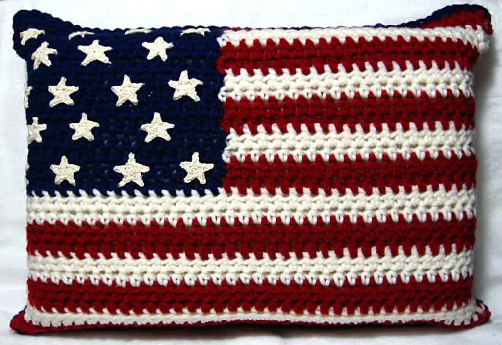 Crochet American Flag Pillow in Red, White and Blue