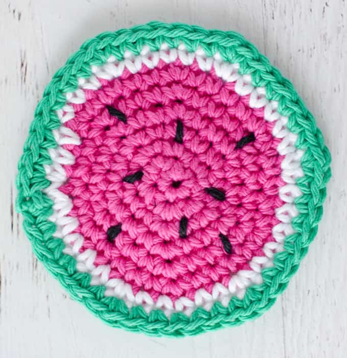 crochet watermelon coasters