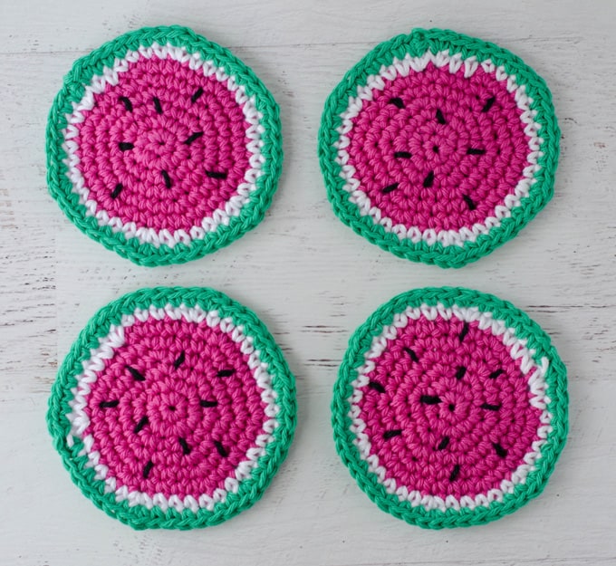 crochet watermelon coasters