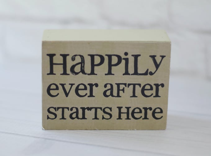Block that says Happily Ever After Starts Here
