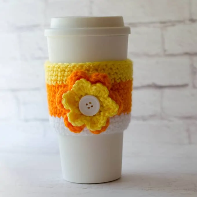 crochet candy corn cup cozy