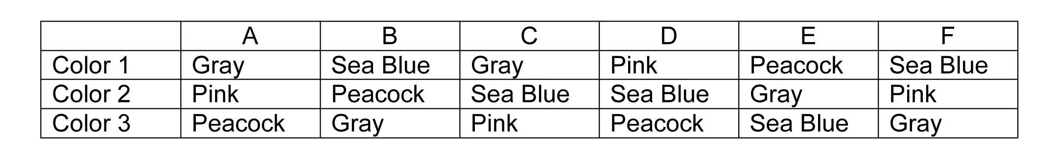 Chart of afghan colors