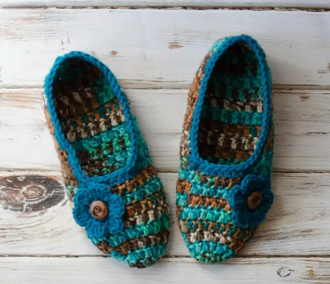 multi color blue crochet slippers
