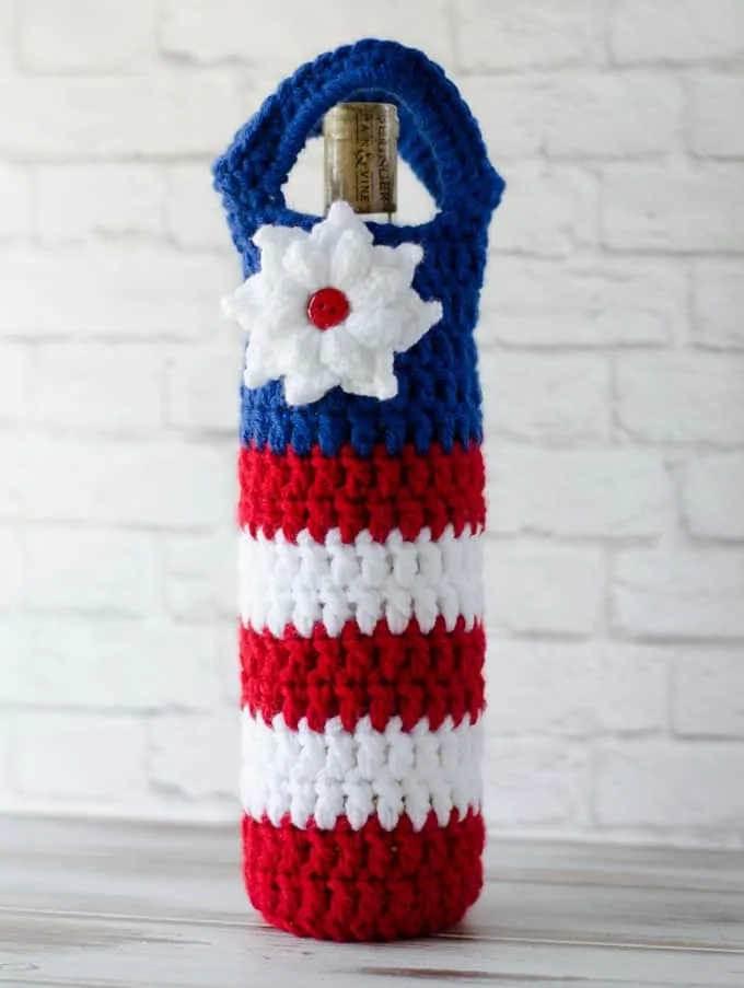 Crochet Flag Wine Cozy