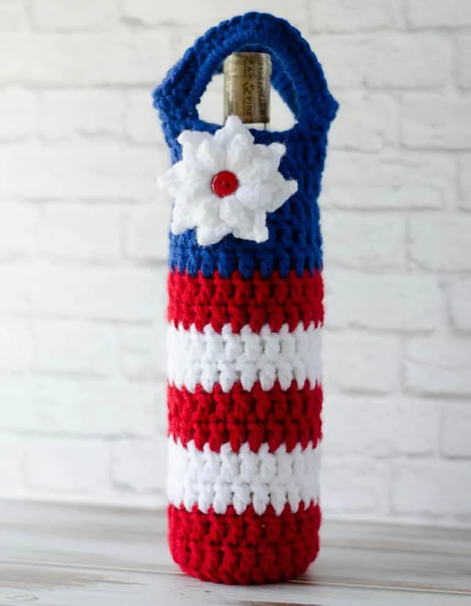 Crochet Flag Wine Cozy