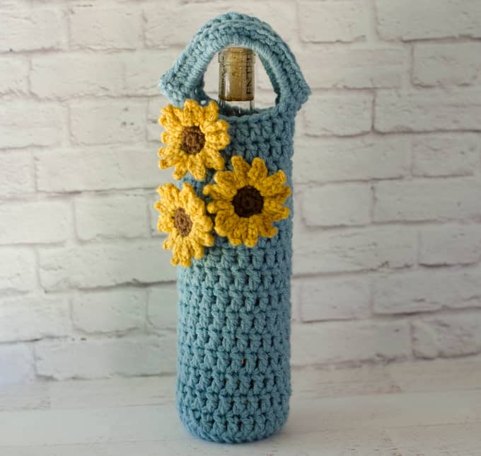 Crochet Sunflower Wine Cozy