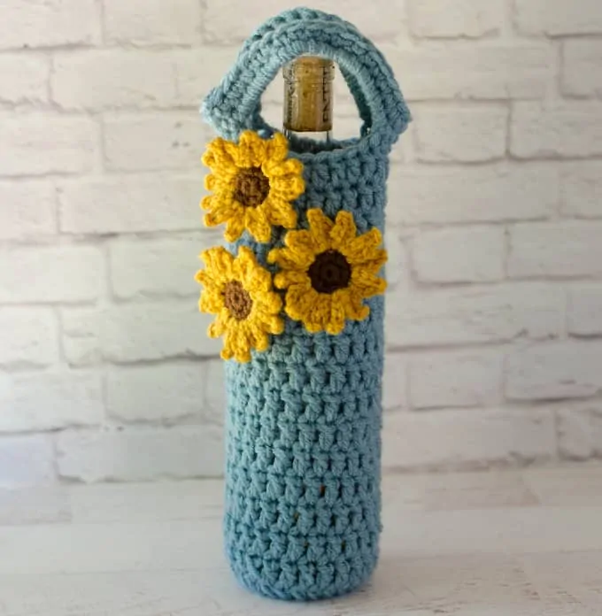 Crochet Sunflower Wine Cozy Pattern