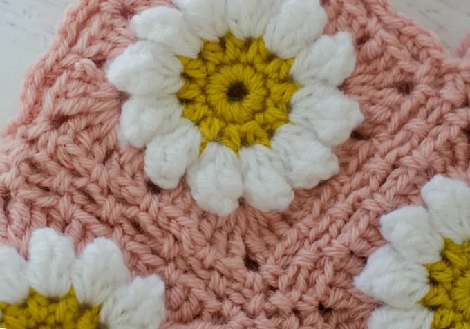 Crochet Faux Braid Join on daisy crochet squares.