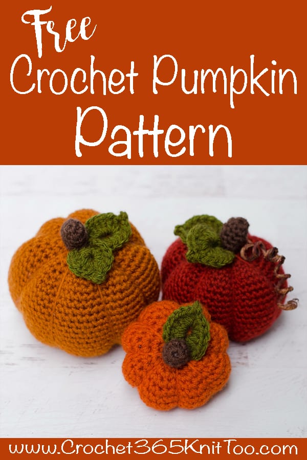 image of 3 crochet pumpkins with text