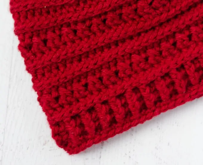 Close up of brim of Red Buckeye Beanie Crochet Hat