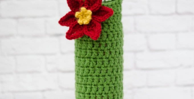 Crochet poinsettia wine cozy