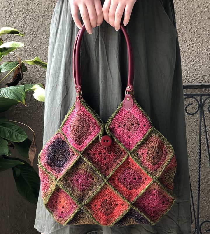 Solid Granny Square Bag in red and green multi color yarn