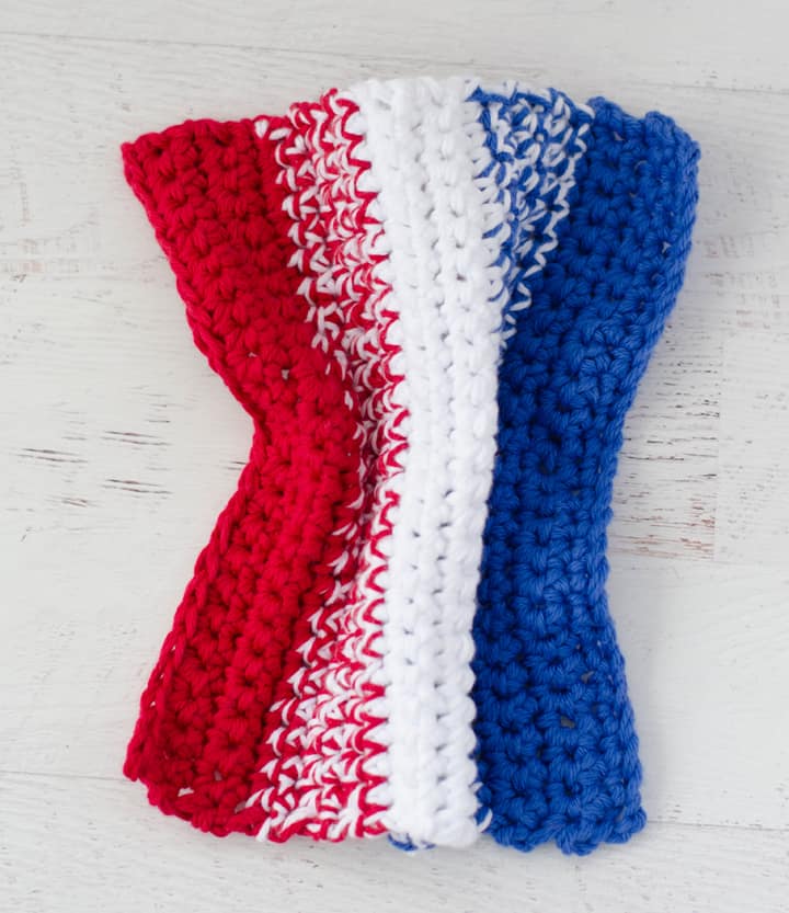 crochet dishcloth in red white and blue