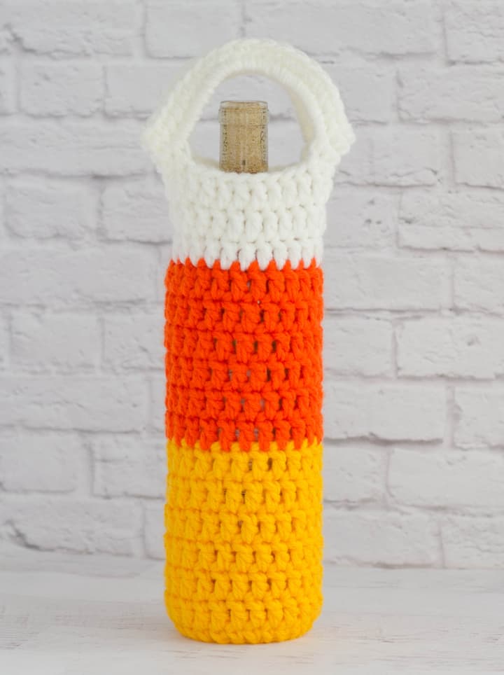 Crochet Candy Corn Wine Cozy