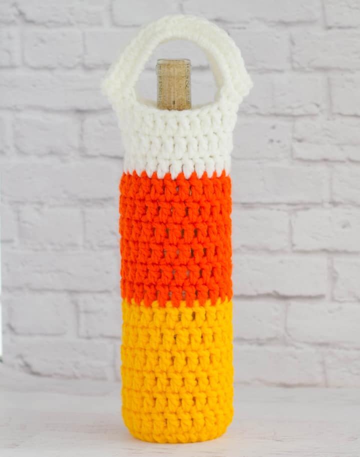 Crochet Candy Corn Wine Cozy