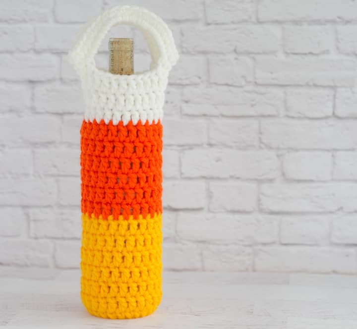 Crochet Candy Corn Wine Cozy