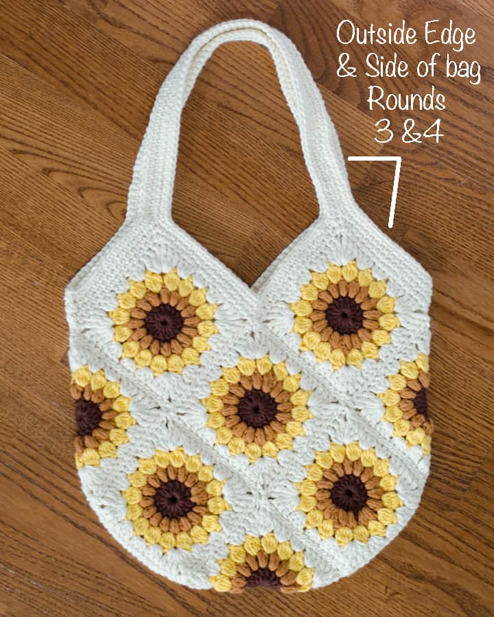 crochet sunflower bag showing strap