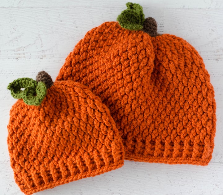 Two orange Crochet Pumpkin Hats