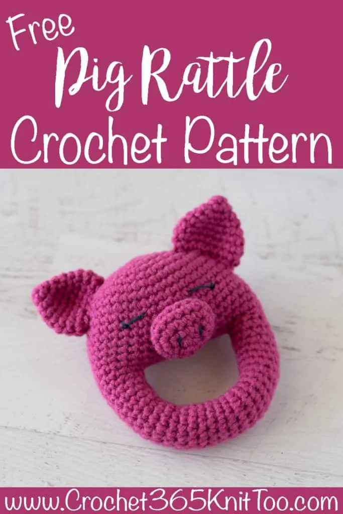 bright pink crochet pig rattle