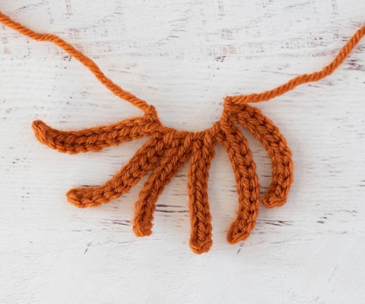 A row of crocheted hair strands