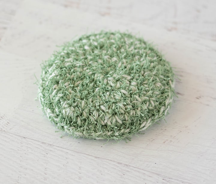 green crochet dish scrubber