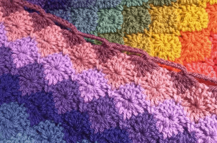 crochet stitch pattern with bright yarns