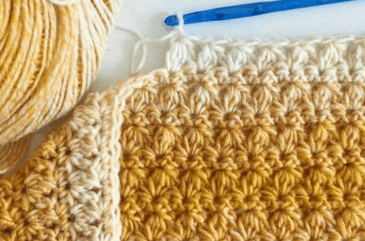 crochet stitch pattern with yellow yarn