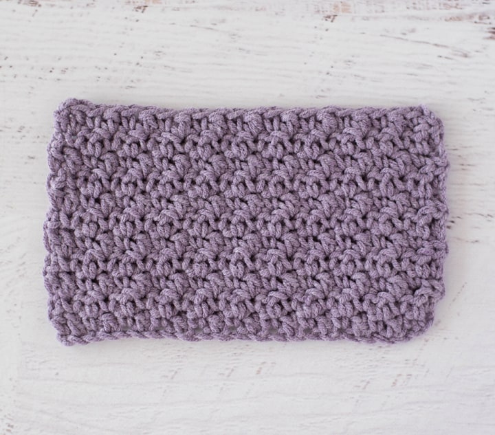 sample of soft moss stitch swatch in purple yarn