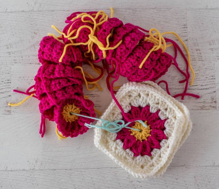 crochet flower granny squares on string