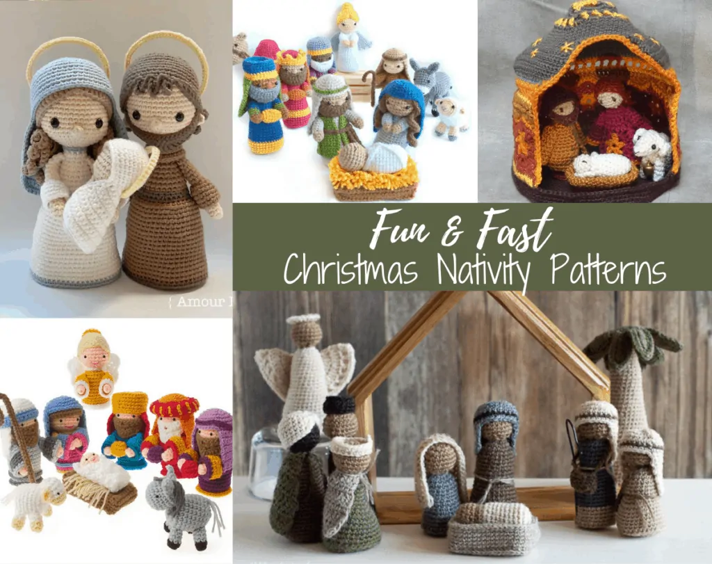 collage of crochet Christmas nativities.