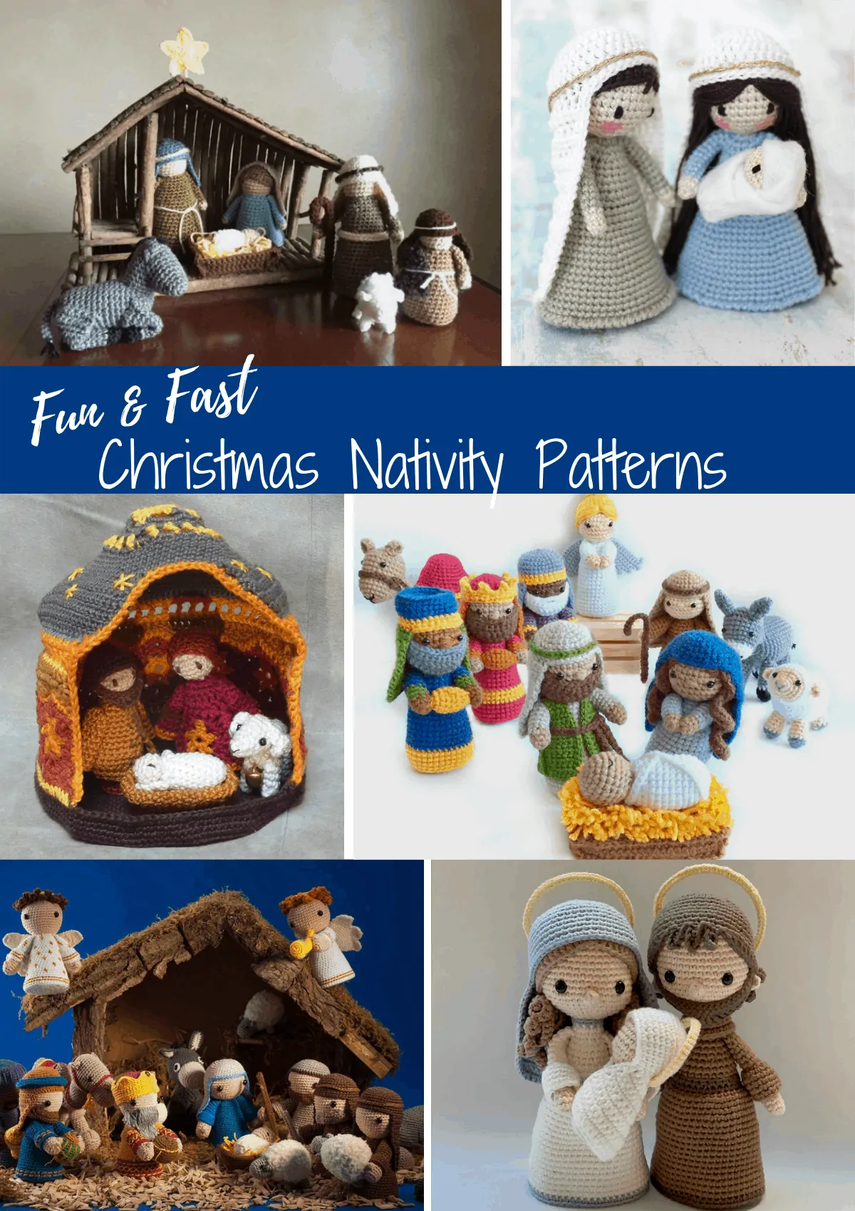 collage of crochet Christmas nativities