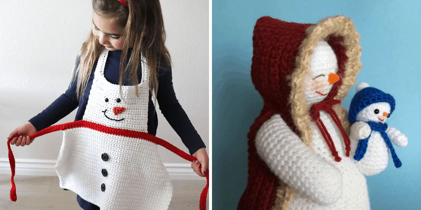 crochet Christmas snowman apron, and mom and baby amigurumi