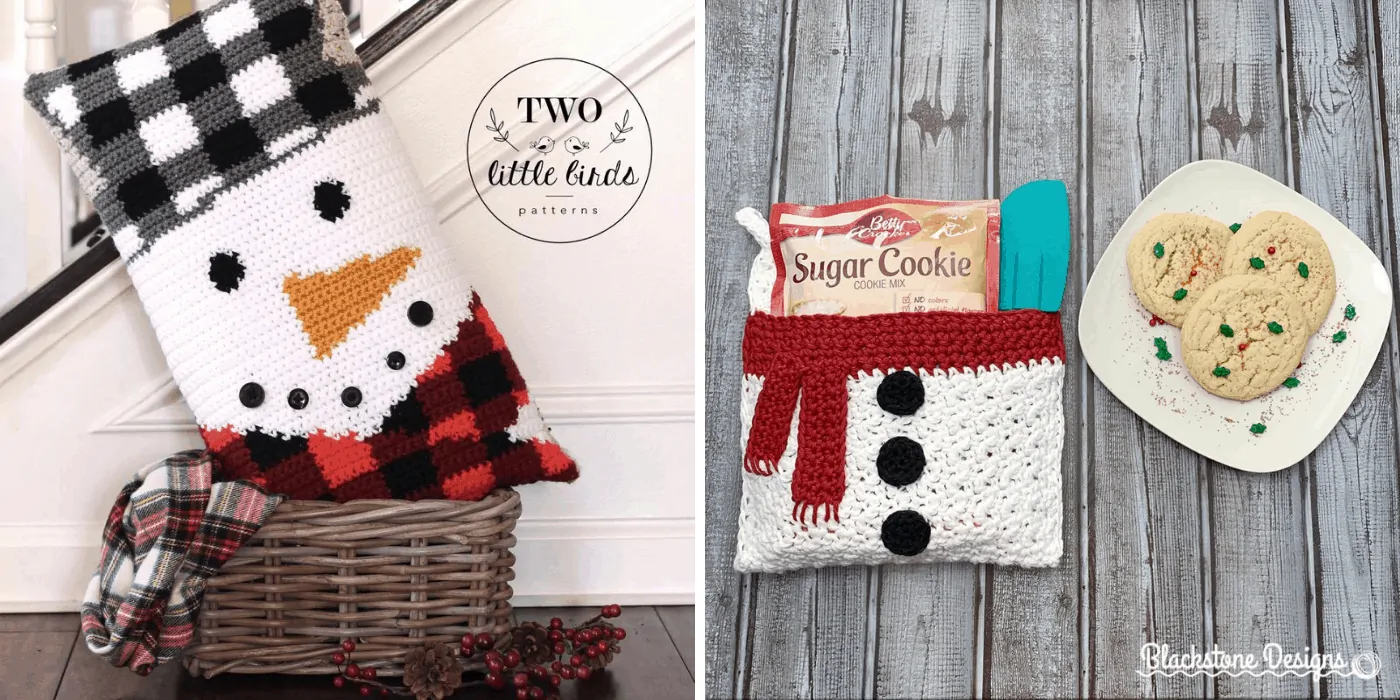 crochet Christmas snowman pillow and pot holder