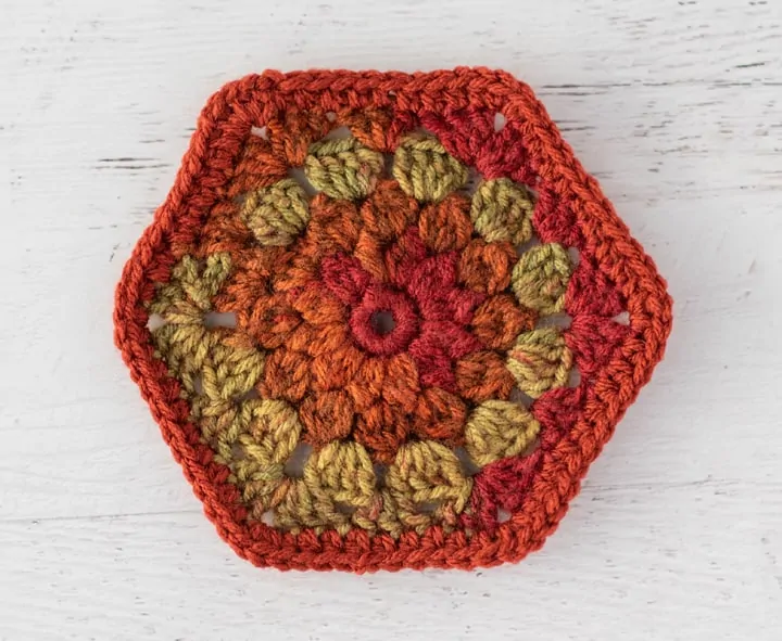 orange and green crochet hexagons