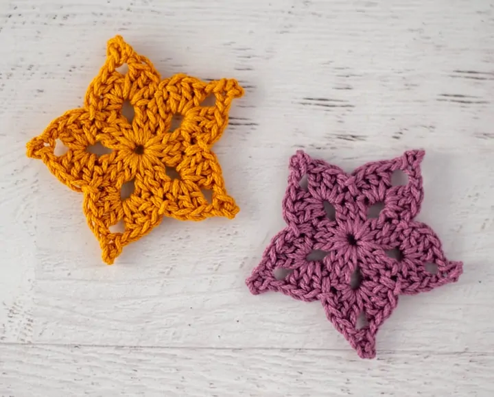 yellow and purple crochet stars
