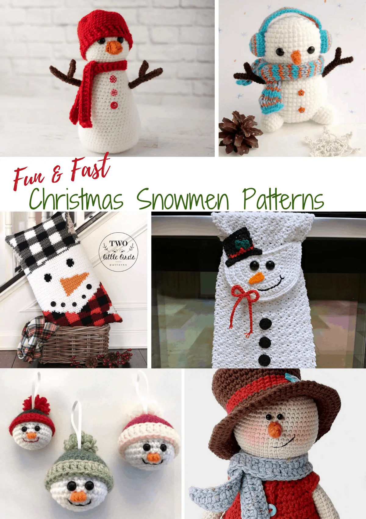 Collage of crochet christmas snowmen