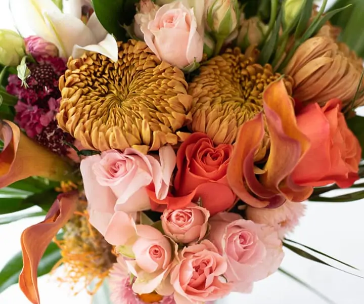 Bouquet of pink, yellow and rose flowers