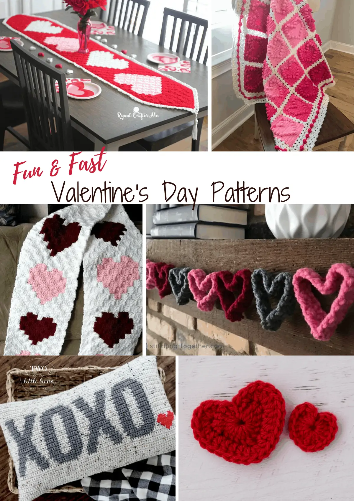 collage of crochet valentine's day patterns