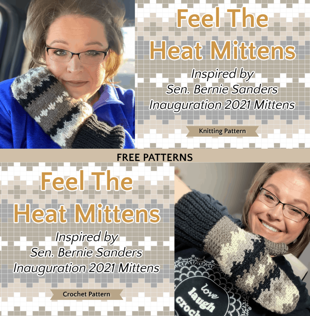 gold, brown and white crochet mittens