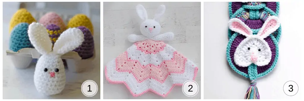 Three crochet bunnies