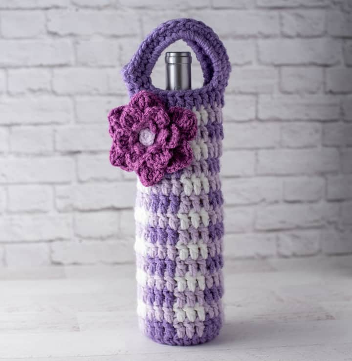 Gingham Crochet Wine Cozy