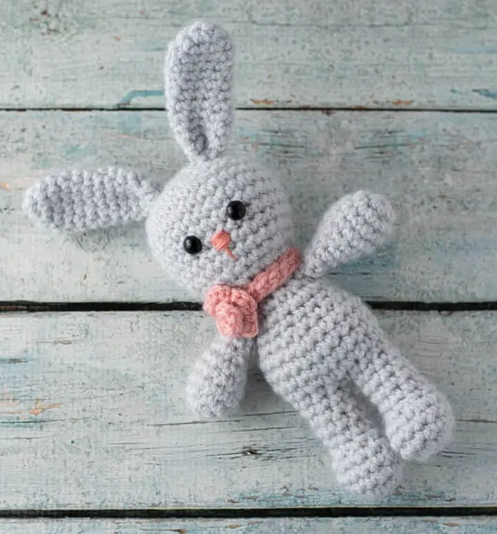 Gray Crochet Bunny with pink flower necklace